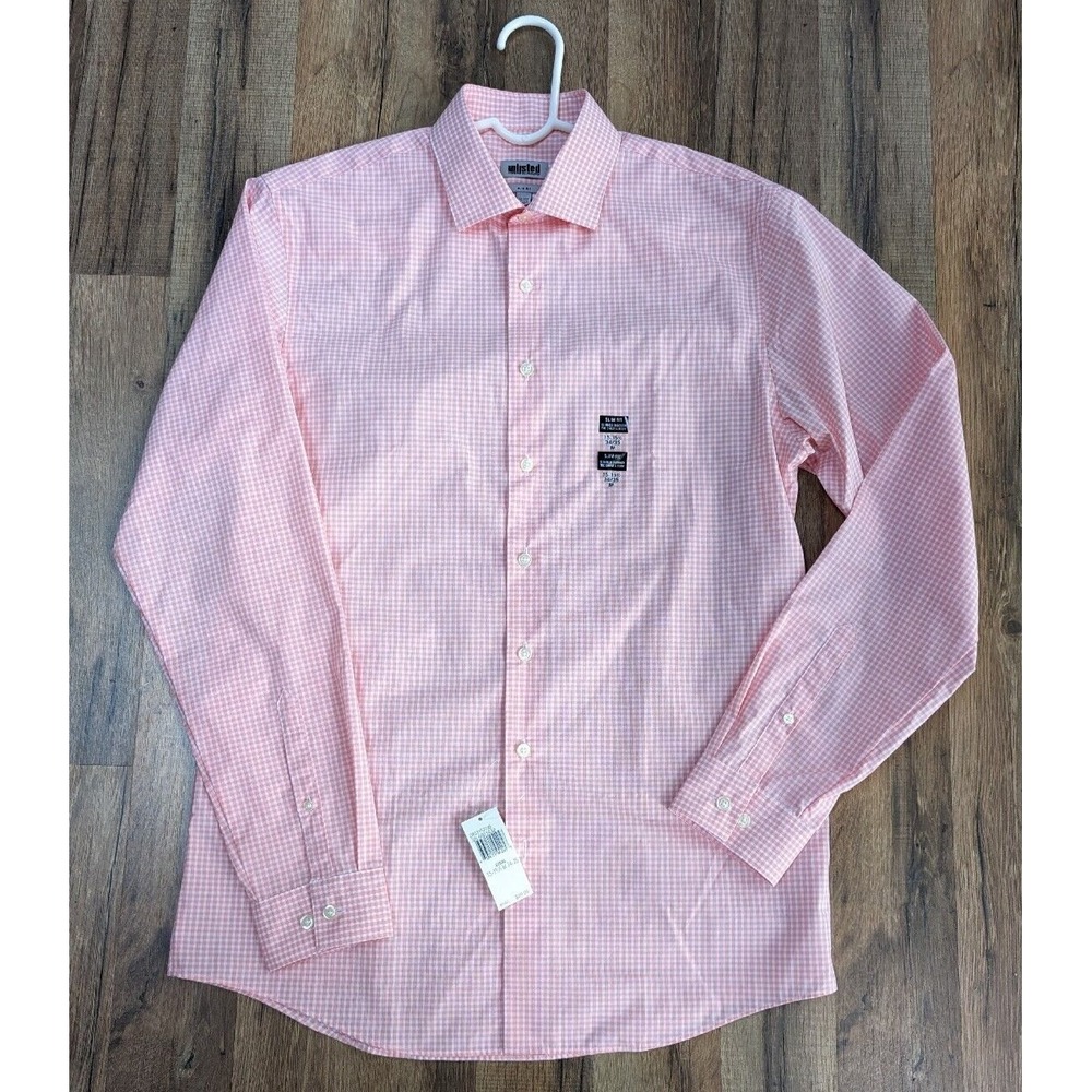 Unlisted by Kenneth Cole Mens Dress Shirt Slim Fit Pink Check 15-15 1/2 34/35
